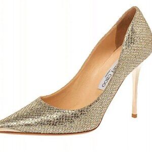 Jimmy Choo Champagne Lamé Glitter Fabric Abel Pointed Pumps